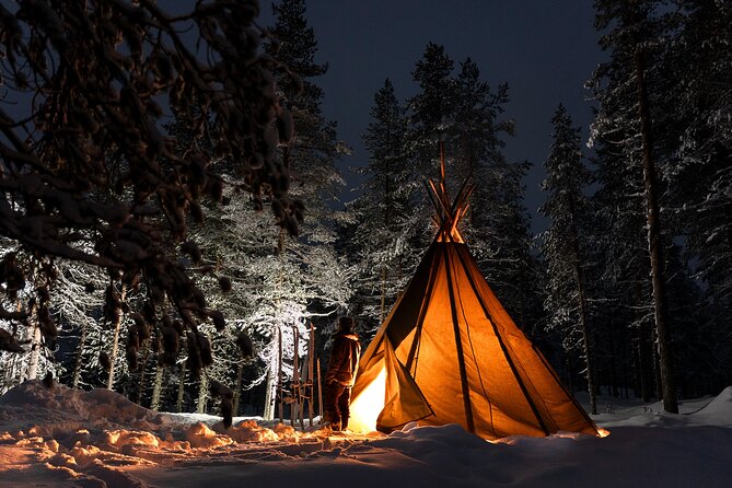 Evening Ski Trek to the Wilderness - Extra Small group - A traditional kota and a fire in the snow