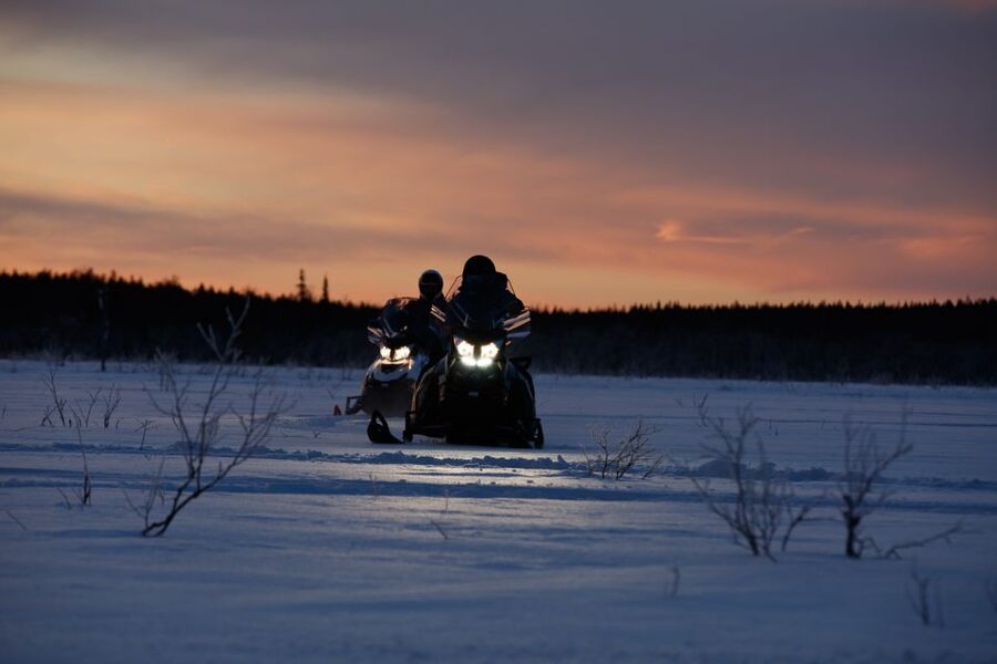 Levi: Snowmobile Tour to Snow Village - Arriving at Snow Village after 45 kilometres