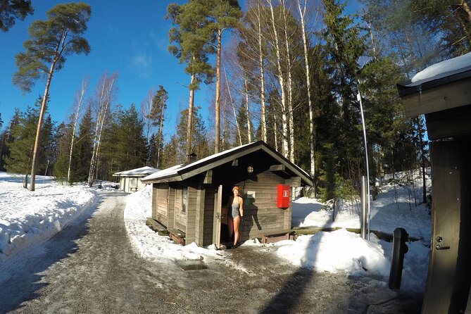 National Park Hike & Finnish Smoke Sauna Experience with Campfire Lunch - The Finnish smoke sauna and lake cooling