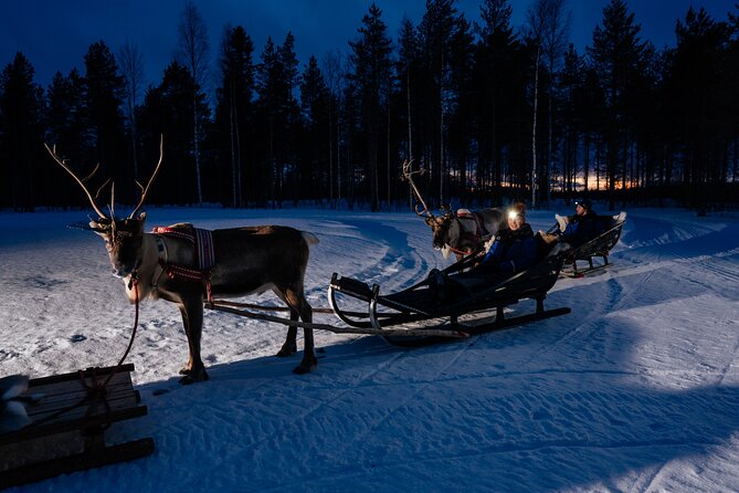 Reindeer Sleigh Ride Across the Night in Apukka Resort Rovaniemi - A campfire stop with sausage and hot juice