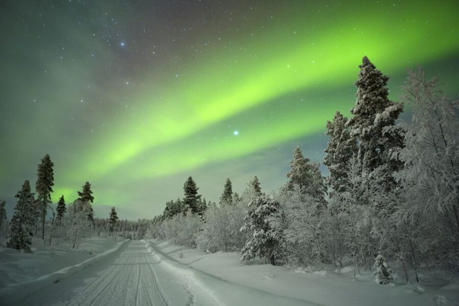 Rovaniemi: Aurora Borealis Snowmobile Safari with Campfire - Leaving Rovaniemi after dark